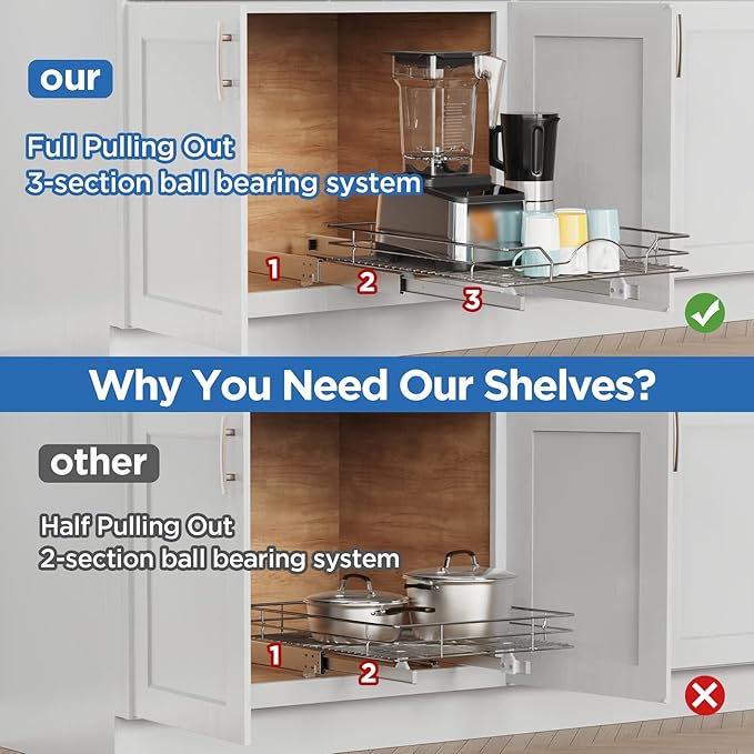 ROOMTEC Pull Out Cabinet Organizer - 20" W x 21" D, Slide Out Storage Shelves, Fits 21.5" Opening Cabinet