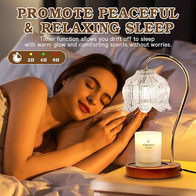 Funistree White Clear Candle Warmer Lamp with Timer Dimmer, Flower Candle lamp Warmer, 2 Bulbs, Wax Melter Warmer for Jar Scented Candles, Christmas Birthday Gifts Ideas for Women Mom