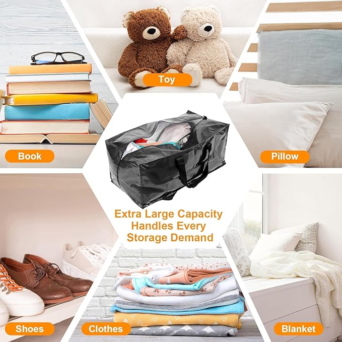 CHVEGLUZ 12 Packs Moving Bags Heavy Duty Extra Large,Storage Bags with Zipper&Handles, Sturdy&Durable Clothes Storage Bags Totes for College Dorm Essentials, Moving Boxes for College Supplies, Black