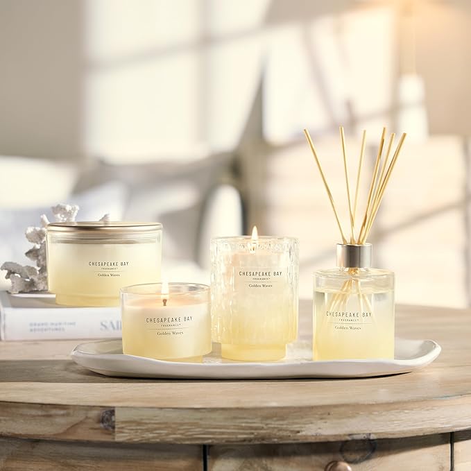 Chesapeake Bay, 14.5oz Golden Waves Scented Candle, Mood Evoking Fragrance, Sea Glass-Inspired Jar, Premium Soy Blend Wax with Essential Oils, Coastal Fragrance for Home Décor or Gifting