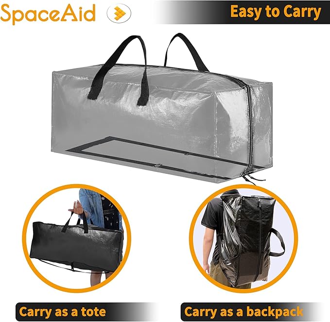 SpaceAid Heavy Duty Moving Bags, Extra Large Storage Totes W/Backpack Straps Strong Handles & Zippers, Alternative to Moving Boxes, Packing & Moving Supplies, Black (4 Pack)