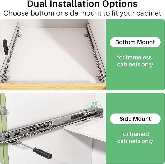 Pull Out Cabinet Organizer, Soft Close Wooden Slide Out Drawers for Pots and Pans, Full-extension Roll Out Shelves for Kitchen Cabinets, Pantry Organization, Bottom & Side Mount(15"W X 21"D x 3.4''H)
