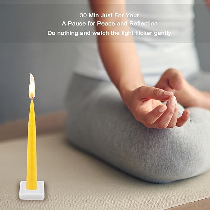 30 Minute Beeswax Meditation Candles, 100% Pure Bees Wax Mini Taper Candles with Small Holder - Smokeless & Dripless & Non-Toxic, Prayer Gift for Relaxation Yoga Women, 24Pcs