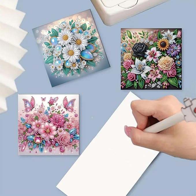 DoxQcs 5D Diamond Art Painting Greeting Cards Kit, DIY Cards for Blessings Congratulations Gifts, Greeting Card Set for Birthday Thanksgiving Day Christmas Halloween-Bouquet-1