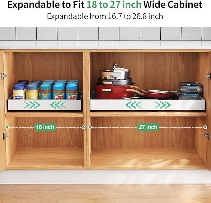 iSPECLE No Drill Drawers for Cabinets - Expandable Peel and Stick Pull Out Cabinet Organizer Easily Get Items without Digging in the Cabinet