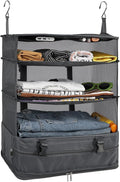 Surblue Hanging Closet Storage Bag Collapsible 3-Shelf Washable Oxford Fabric with 2 Hooks (XL 17.71 * 11.81 * 20in, Grey)