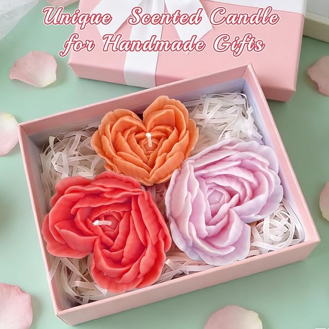 Rose Candle Molds, Love Rose Flower Silicone Molds for Candle Soap Making DIY Heart Epoxy Resin Casting Valentine’s Day Mother’s Day Gift