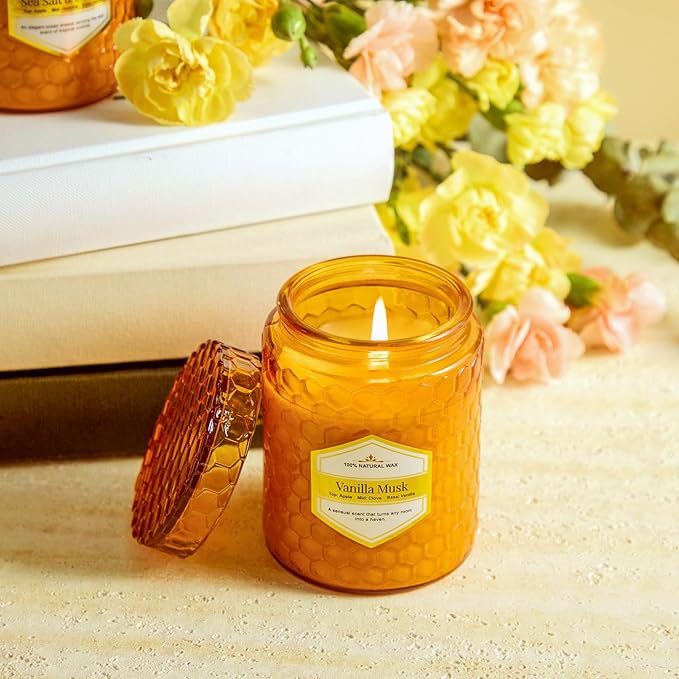 6 Pack Natural Soy Wax Jar Candles for Home, Scented Aromatherapy Gift Set for Women, 33 oz 240 Hour Long Lasting, for Birthday, Valentine's Day, Amber