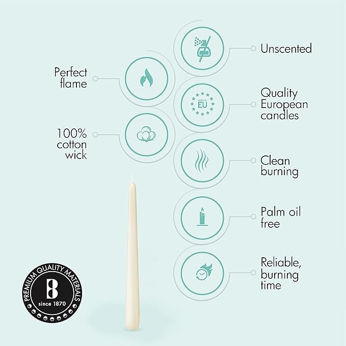 BOLSIUS Ivory Taper Candles - 3 Packs = Total 90 Candles - 8 Hours - Premium European Quality - Consistent Smokeless Flame - Unscented Dripless Candlesticks