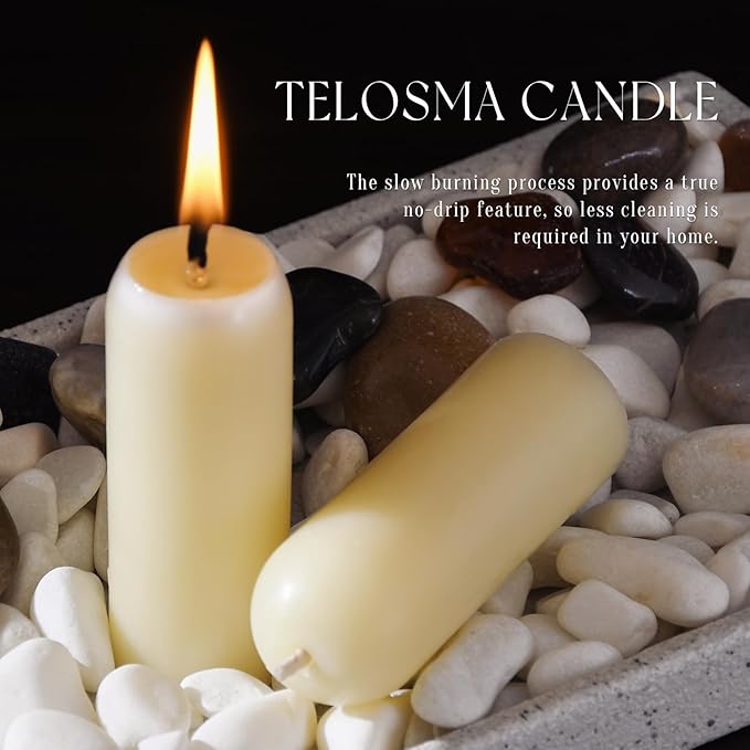 30 Pack Natural Thin Beeswax Pillar Candles - 1.3 inch Wide Dripless Bees Wax Candles, Smokeless Clean Burning for Home, Meditation, Relaxation, Emergency & Power Outages (Off White Beeswax)