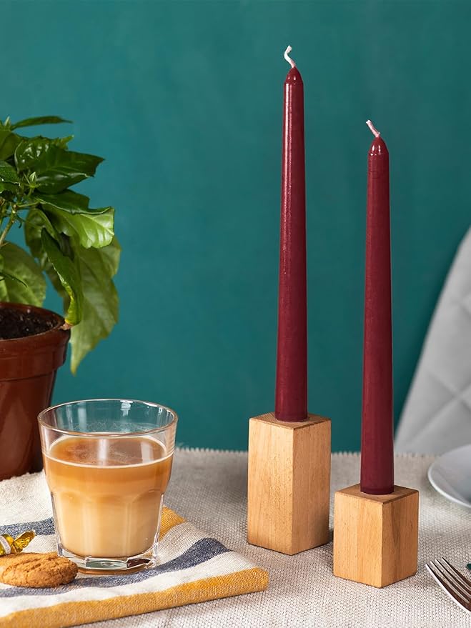CANDWAX 10 inch Burgundy Taper Candles Set of 12 - Unscented Dripless Burgundy Candlesticks - Christmas Taper Candles with Burning Time up to 8 Hours - Christmas Candle Sticks