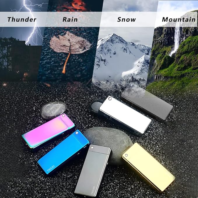 Electric Lighter Rechargeable, Windproof Arc Lighter USB Plasma Lighters with Projection Stone, Visual Battery, Cool Vintage Lighters Custom Design for Outdoor Camping Candle Gift（Black）