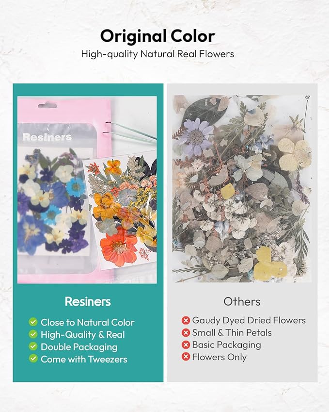 Dried Flowers, Resiners 100Pcs Pressed Flowers for Craft Retro Style Real Natural Dried Flowers Dry Leaves Kit for DIY Making Crafts Resin Soap Candle Scrapbook Supplies Card Making Jewelry