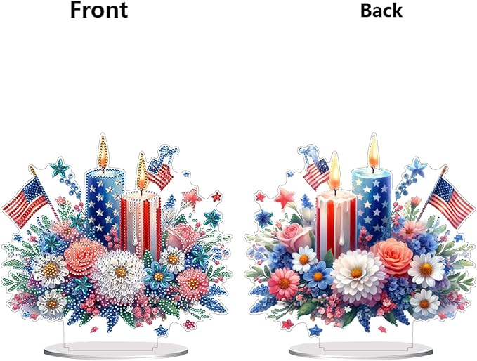ARTopet DIY Diamond Desktop Ornament US Independence Day Special Shaped Crystal Double Sided Pattern Single Sided Diamond Art Painting Tabletop Home Ornaments Decor-Candle