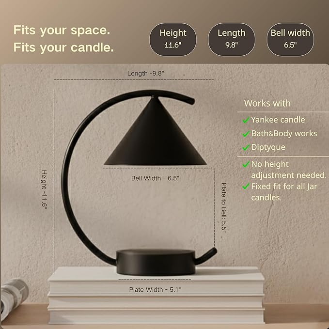 bamboo&life®Moonlit TouchOn Candle Warmer,Eco-Luxury 5-Pc Gift Set incl. Fringe Mat&Wax Dish,Authentic Japan Design,Touch Dimmer,Real Bamboo Base,UL&ETL Certified,US Brand,Birthday&Housewarming Gift