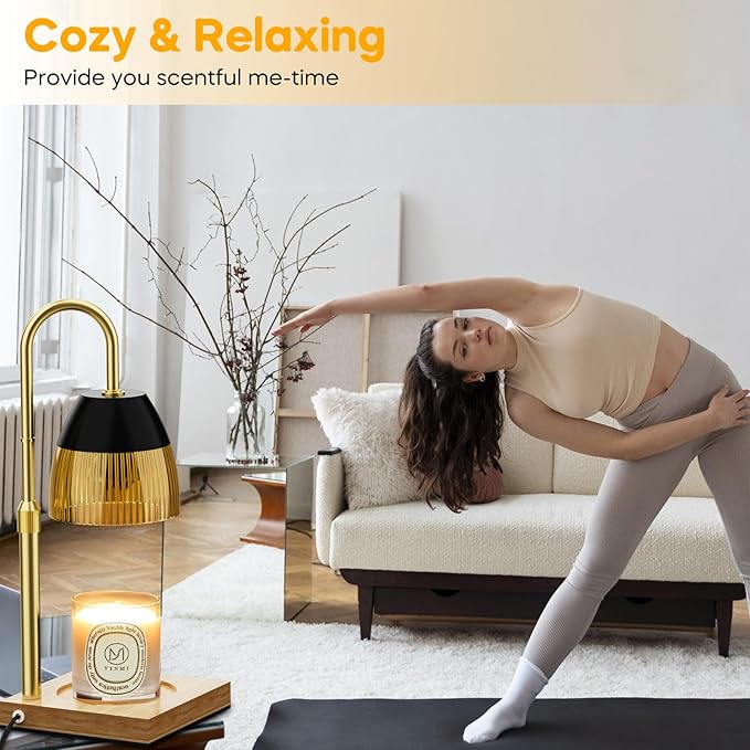 Candle Warmer Lamp with Timer Auto Off, Rose Gold Candle Burning Lamps Dimmable Height Adjustable Wax Melting Bedroom Night Light Metal Glass Lamp with Two GU10 Bulbs-Gift
