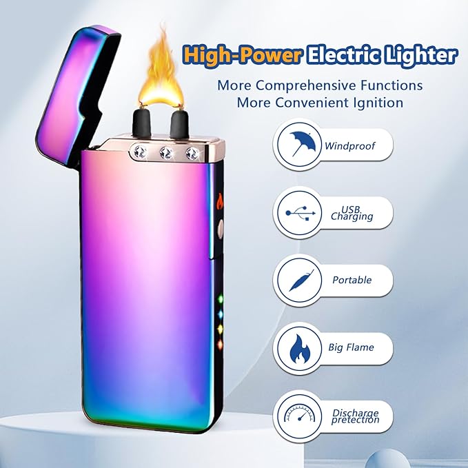 Electric Lighter Plasma Lighters USB Rechargeable Lighter with LED Battery Indicator No Butane Windproof Lighters IdWD867eal for Candles, BBQ, and Travel (Color)