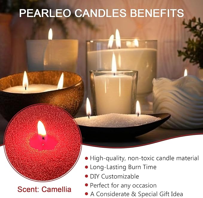 Scented Candle Sand with 30 Cotton Wicks–MANNYCOM Carmine Camellia Calm Scent 18oz(1.1lb) Powder Wax Refillable Candles Burns up to 110 Hours Perfect for Home Decorative DIY Candlemaking