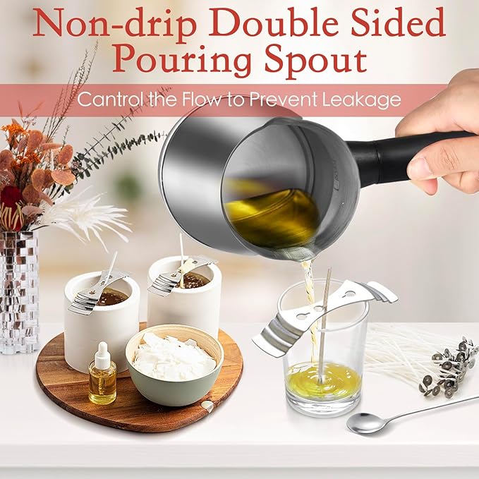 TOKPELA Wax Melter for Candle Making, Stainless Steel Electric Candle Wax Melter, Double Pouring Spout Candle Wax Melting Pot with 51IN Cord and Hot Plate, Candle Making Pot Kit for Beginners