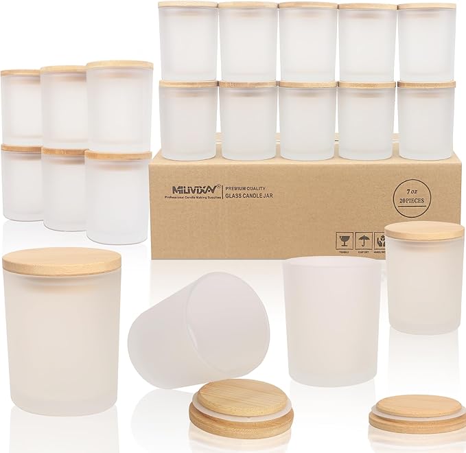 MILIVIXAY 20 Pack 7 OZ Frosted Thick Glass Candle Jars with Lids - Bulk Empty Candle Jars for Making Candles - Spice, Powder Containers.