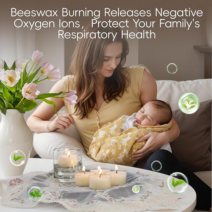 48Pcs White Beeswax Tea Light Candles-4 Hour Burn Time,100% Pure Natural Beeswax-Clean Burning & Air Purifying, Smokeless Bulk Tea Lights for Spa,Meditation,Wedding & Home Decor