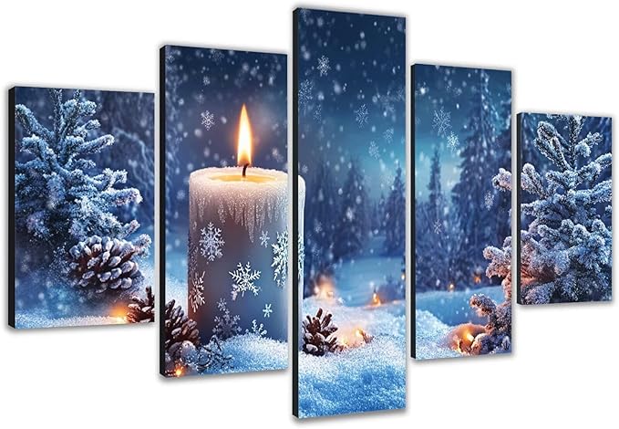 Diamond Art Kits for Adults Beginners Candle 5D Diamond Painting Kits Winter DIY Embroidery Large Wall Art and Crafts, Paint by Numbers kit for Adults for Home Wall Decor 54x108in 5 Pack 0b-823