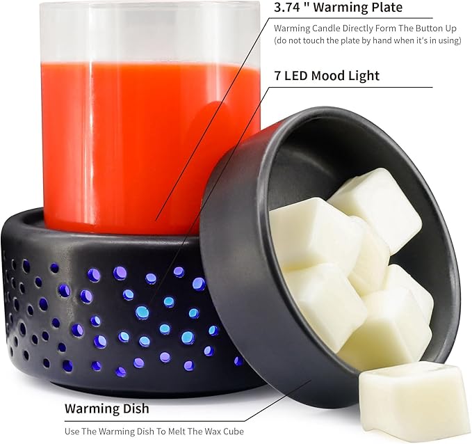 VICTORIA AROMA Cearmic Wax Melt Warmer - 7 Colors Changing LED Light Candle Wax Warmer for Scented Wax, Electric Fragrance Wax Melter for Home, Office, Bedroom Decor, and Gifts