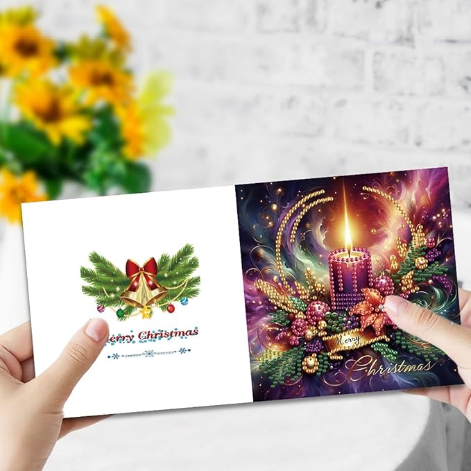 DoxQcs 5D Diamond Art Painting Greeting Cards Kit, DIY Cards for Blessings Congratulations Gifts, Greeting Card Set for Birthday Thanksgiving Day Christmas Halloween-Candle