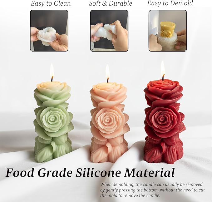 Candle Molds,Rose Pillar Candle Mold for Making Home Decor Wedding Decor Crafts Gifts,Candle Molds for Candle Making,Aromatherapy Candle Making Supplies