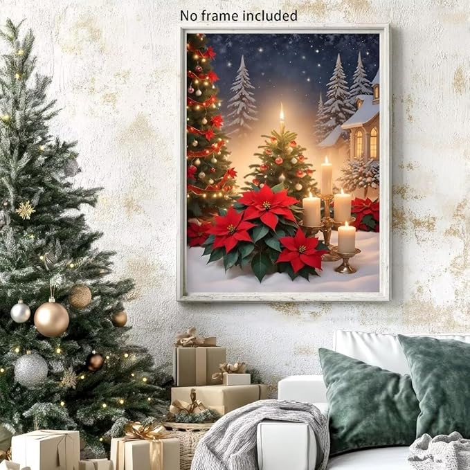 Christmas Diamond Art Painting Kits for Adults, Christmas Candles DIY Diamond Paintings Full Drill Paint,Winter Round Diamonds Crystal Gem Art for Home Wall Decor Gifts 12x14 Inch