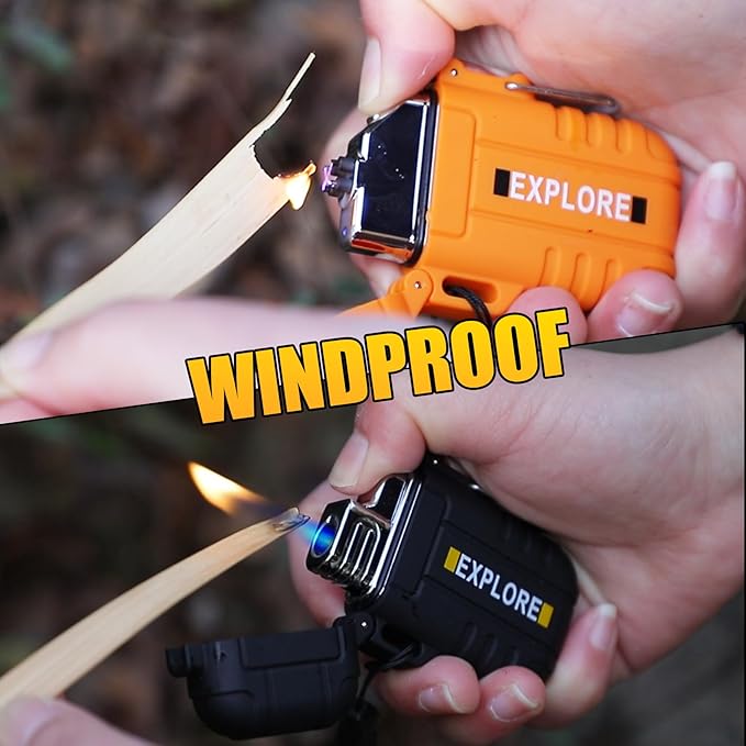 LcFun 3 Pack Waterproof Outdoor Lighter, Windproof Torch Lighters Butane Refillable, Electric Dual Arc Plasma Lighter USB Rechargeable, Camping Hiking Survival Tactical Gear Gadgets for Men