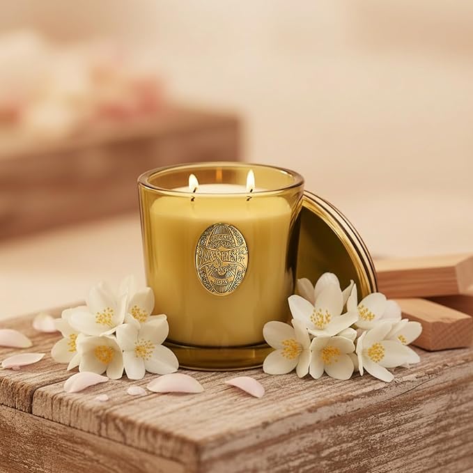M&SENSE Large Two-Wick Strong Soy Candle | Sandalwood Jasmine & Green | 19.8 oz, 120H Burn Time | Luxury Candle for Relaxation, Gifting, Home Décor | Ideal for Bedroom, Office, Party Ambiance
