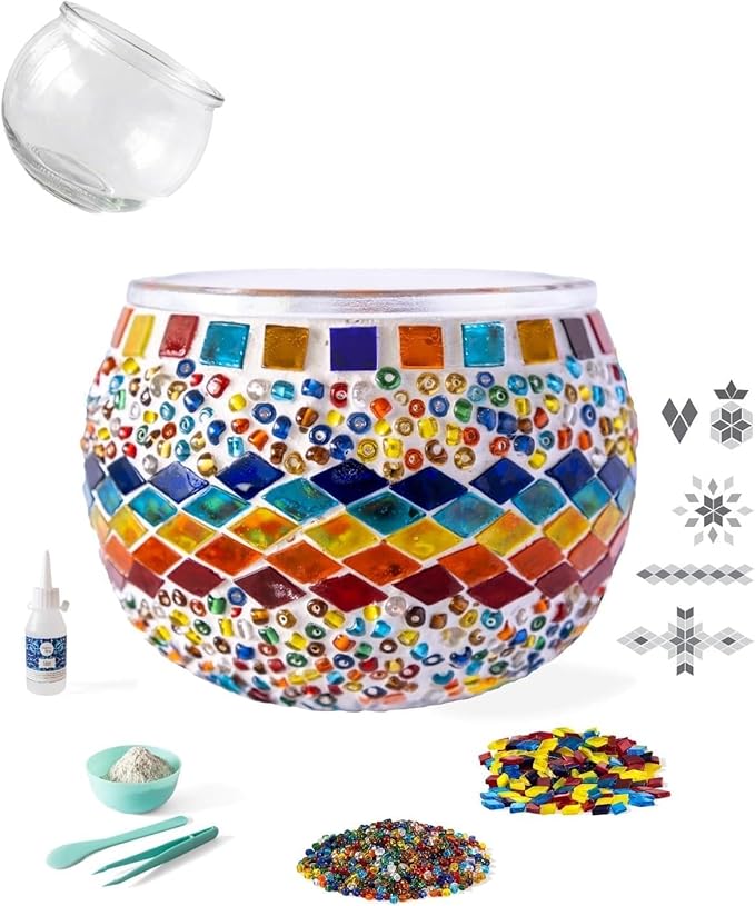 KRAFTSTORIES Turkish Mosaic DIY Candle Holder Kit - Glass Decorative Tealight for Living Dining Room Bedroom | Make Your Own Mosaic | Craft Kits for Adults (Multicolor - MA04)