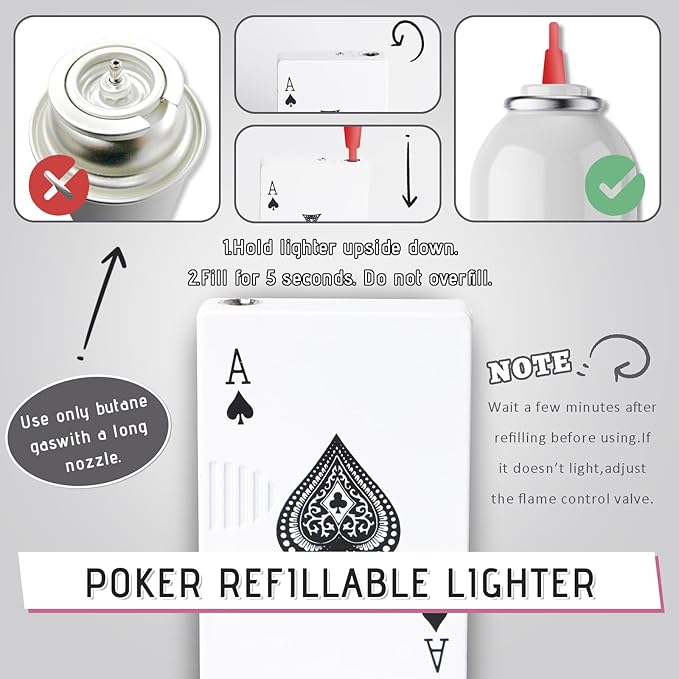 Jet Torch Lighter Green Flame Ace of Spades Design Cool Lighters Refillable Butane Windproof Poker Lighter Adjustable Flame for BBQ,Candle,Gift for Men/Women (Without Gas) (White Ace)