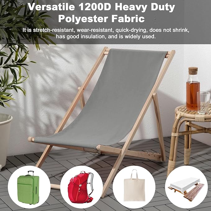 Thickened Waterproof Canvas Fabric by The Yard 1200D 58" W Outdoor Upholstery Material Heavy Duty Fabric Water Resistant Sewing Material for Chair Patio Cushion Purse 10 Yard Silver Grey
