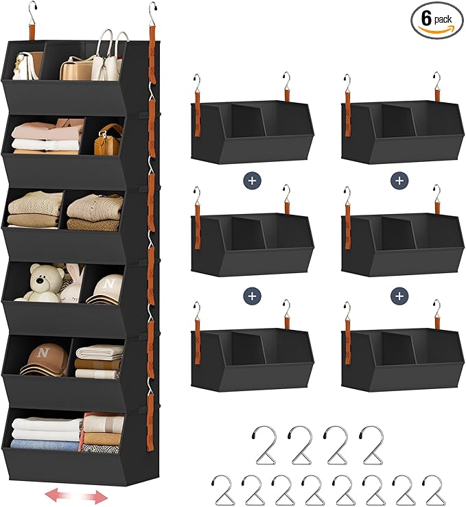 Hanging Closet Organizer Extra Large, Clothes Hanging Shelves for Closet with Divider, Collapsible Closet Storage System, Fabric Storage Bins for Home, Dorm, Rv, Sweaters, Handbags, Underwear, Sock