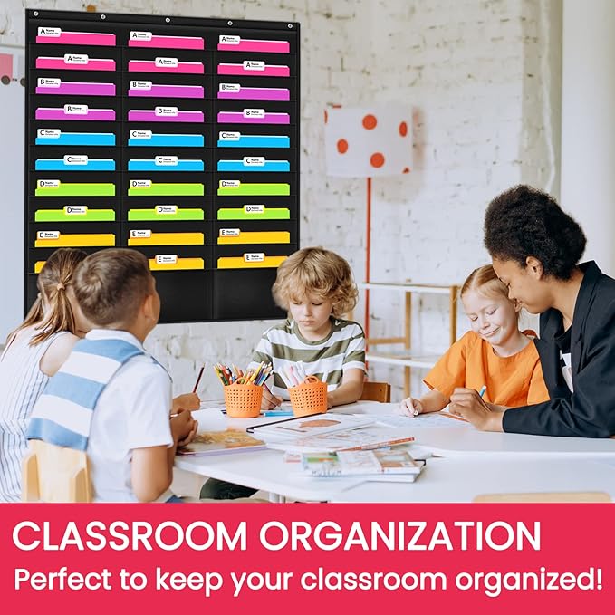 Godery Heavy Duty Storage Pocket Chart for Classroom and Office,Clear Storage Pocket Chart for Files Folder (30 POCKETS)