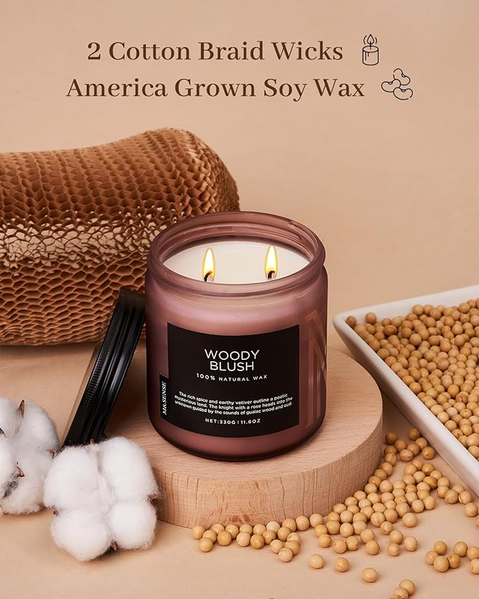 M&SENSE Rose Oud Scented Candles for Home, 11.6oz Organic Natural Soy Wax, 70-Hour Long Lasting Slow Burning, Non Toxic Clean Burn, Floral Scent for Stress Relief, Aromatherapy Gifts for Family