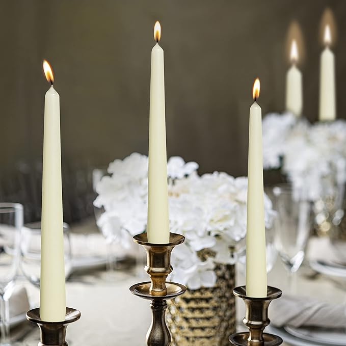 BOLSIUS Long Household Ivory Taper Candles - 10-inch Unscented Premium Quality Wax - 8 Hours Long Burning Dripless Candles Bulk Pack of 30 for Home Décor, Wedding, Parties and Special Occasions