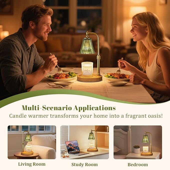 Hong-in Green Candle Warmer Lamp with Timer Dimmable,Birthday Gifts for Women,Adjustable Height Wax Melt Warmer for Jar Candles,House Warming Gifts New Home,Ideal for Office,Dorm,Bedroom Home Decor