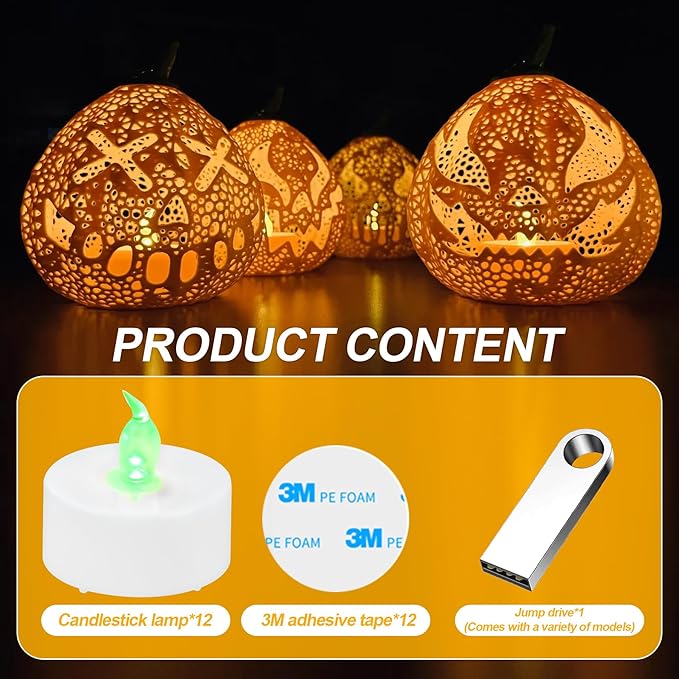 DIY LED Light Kit for 3D Printed Lamps - Compatible with Bambulab KC008, KC017, KC018 - Great for Unique Tea Light Holders, Candlestick Lamps, 3D Printed Projects - Natural Green, 12-Pack