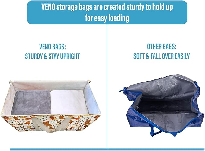 VENO 6 Pack Heavy Duty Moving Bags, Extra Large Storage Bags with Reinforced Handles & Strong Zippers, Foldable & Reusable Moving Box Alternative for Clothes & Dorm Storage