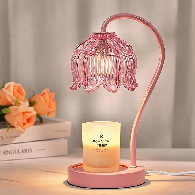 Funistree Pink Candle Warmer Lamp with Timer Dimmable,Lily of The Valley Candle Lamp Warmer, Mothers Day Birthday Gift Idea for Women Her Mom Who Have Everything, Wax Warmer for Jar Candles