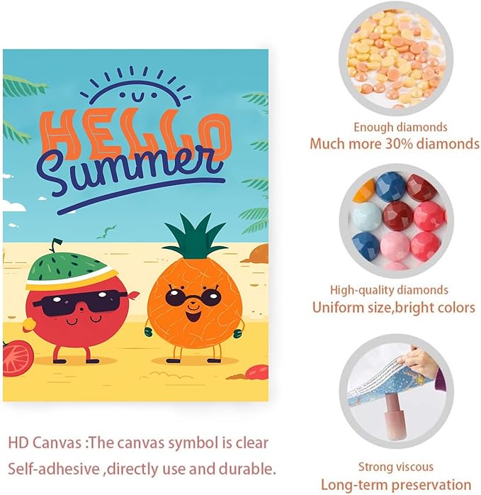 GUAIEUW DIY Diamond Painting Kit Summer Fruit Paradise Diamond Painting Digital 5D Full Round Diamond Kit for Adults, Personalised Gift for Family & Friends for Wall Decor 18x24 Inch