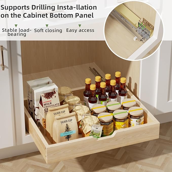 Pull Out Drawers for Cabinets, 25½” W x 21” D Soft Close Slide Out Drawers for Kitchen Cabinets, Cabinet Pull Out Shelves Requires At Least 26.5” Cabinet Opening