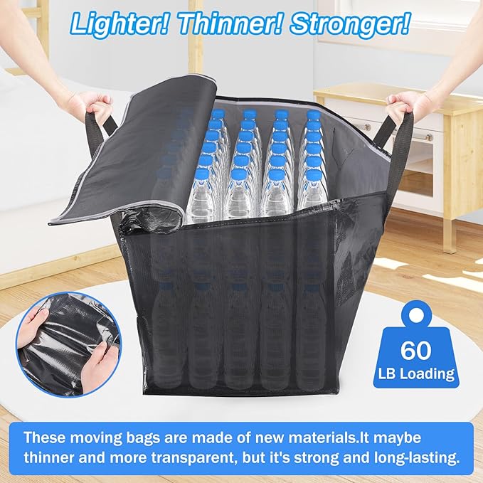 ElegantArray 4 Pack Moving Bags Heavy Duty, Moving Boxes, Storage Bags with Zipper & Handles & Tag for College & Dorm Moving Supplies Grey Laundry Hamper Bag, Foldable Space-saving Totes (125L, Grey)