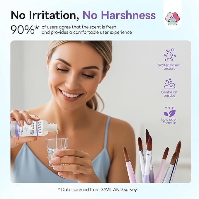 SAVILAND Acrylic Nail Brush Cleaner: 3-Minute Deep Clean & Conditioning Liquid, Plant-Based Cleaner Conditioner Preserver Restorer for Acrylic Nail Brushes, Home DIY & Salon Use, 5 OZ