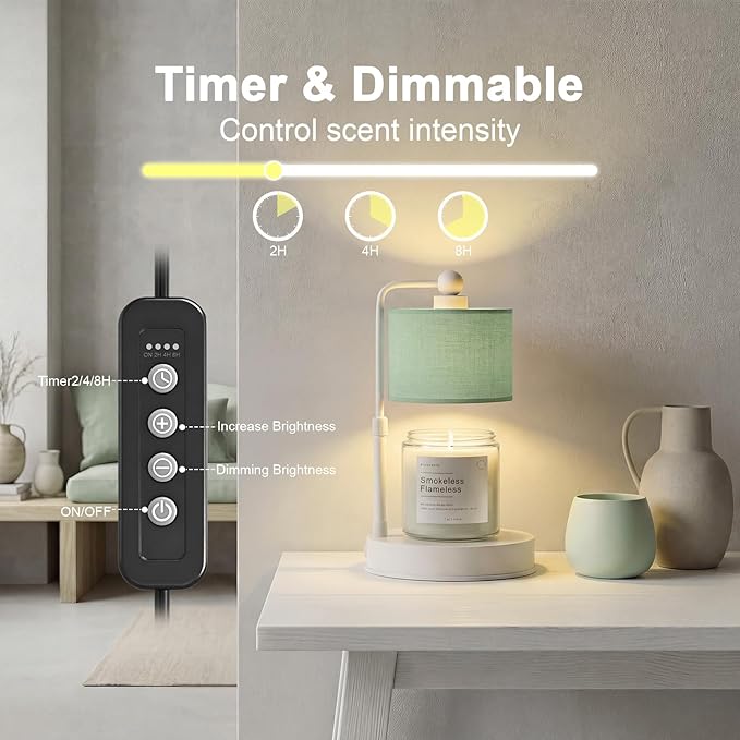 Candle Warmer Lamp with Timer, Dimmable Candle Wax Warmer, Height Adjustable Electric Candle Lamp Warmer with 2 Bulbs, Gifts Idea for Women Her, Mom, Vintage Home Decor for Bedroom-Mint Green