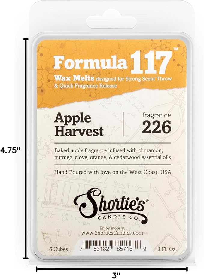 Shortie's Candle Company Apple Wax Melts Variety Pack - Apple Harvest, Caramel Apple, Apple Afternoon - Formula 117-3 Highly Scented 3 Oz. Bars - Made with Natural Oils - Apple Warmer Wax Cubes