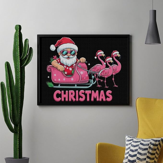 AIVKIEJK Diamond Painting Kits for Adults - Christmas Santa Flamingo Xmas Painting DIY 5D Full Drill Diamond Dots Paintings with Diamonds Gem Art and Crafts Home Decor 12"x16"